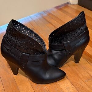 Vince Camuto Black Perforated Leather Ankle Booties